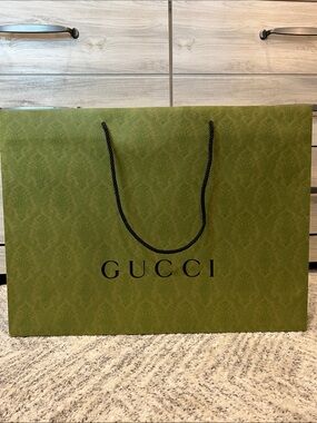Gucci Authentic Olive Green Logo Extra Large Shopping Bag with Black Handles